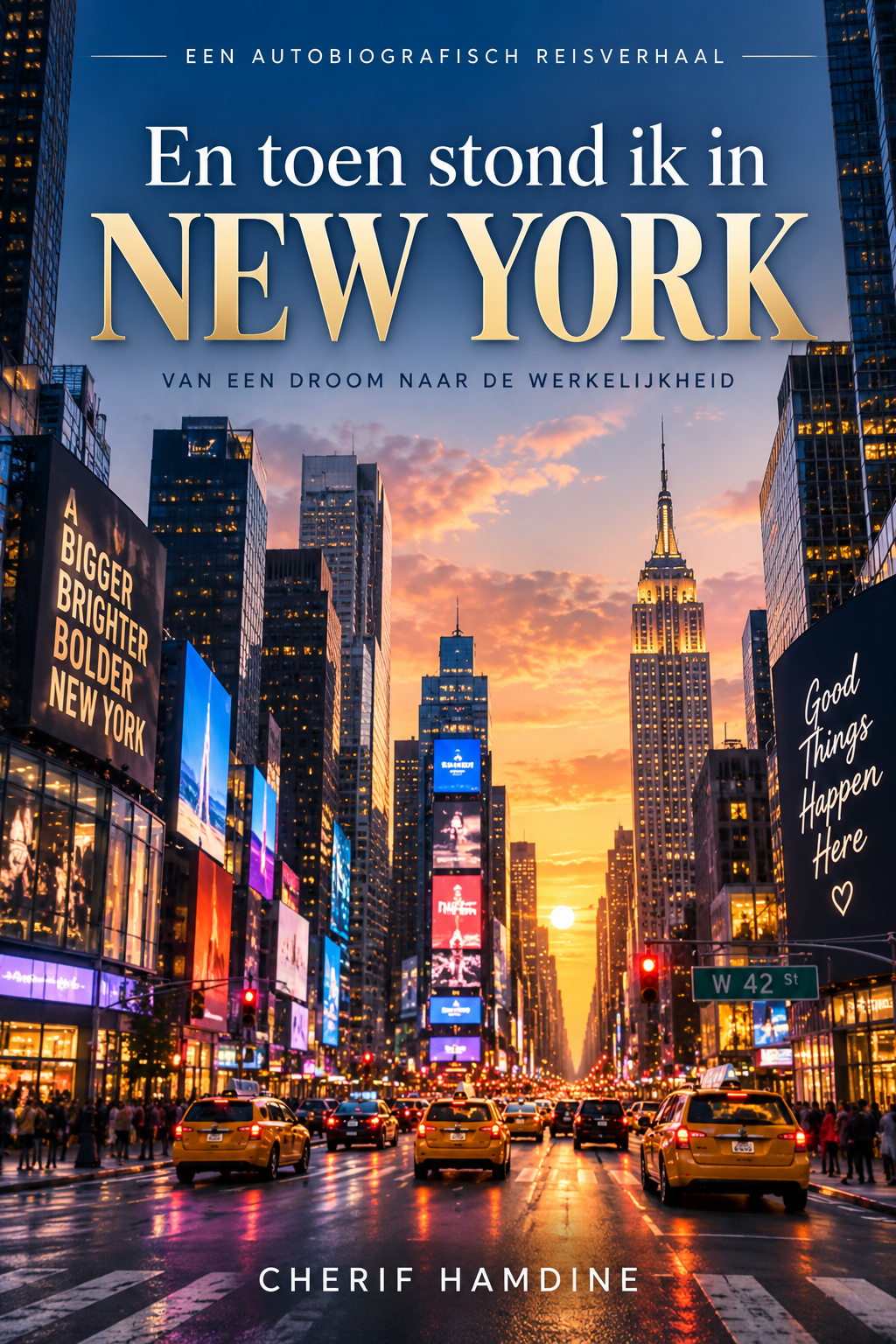 Cover van En toen stond ik in New York, een autobiografisch reisverhaal van Cherif Hamdine